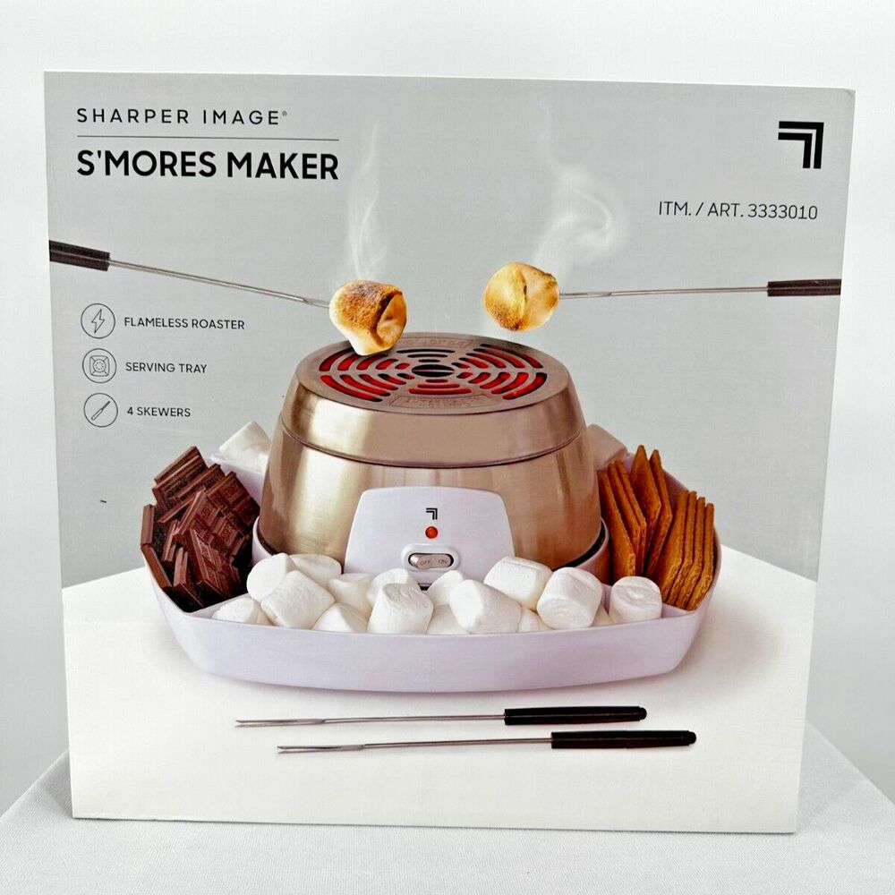 SHARPER IMAGE Electric Tabletop Indoor S'mores Maker w 4 Skewers ~ New Open Box